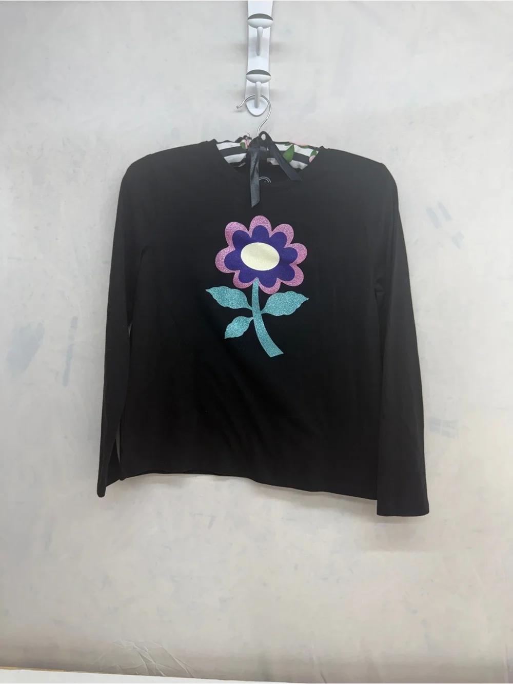 wonder nation Black Long-Sleeve Tee with Purple & Teal Flower